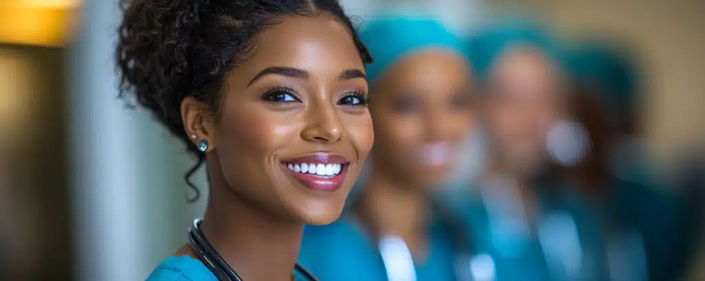 female nurse practitioners smiling at the camera