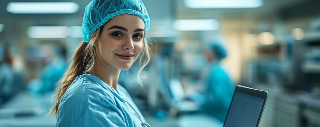 nurse practitioner working at a nurses station